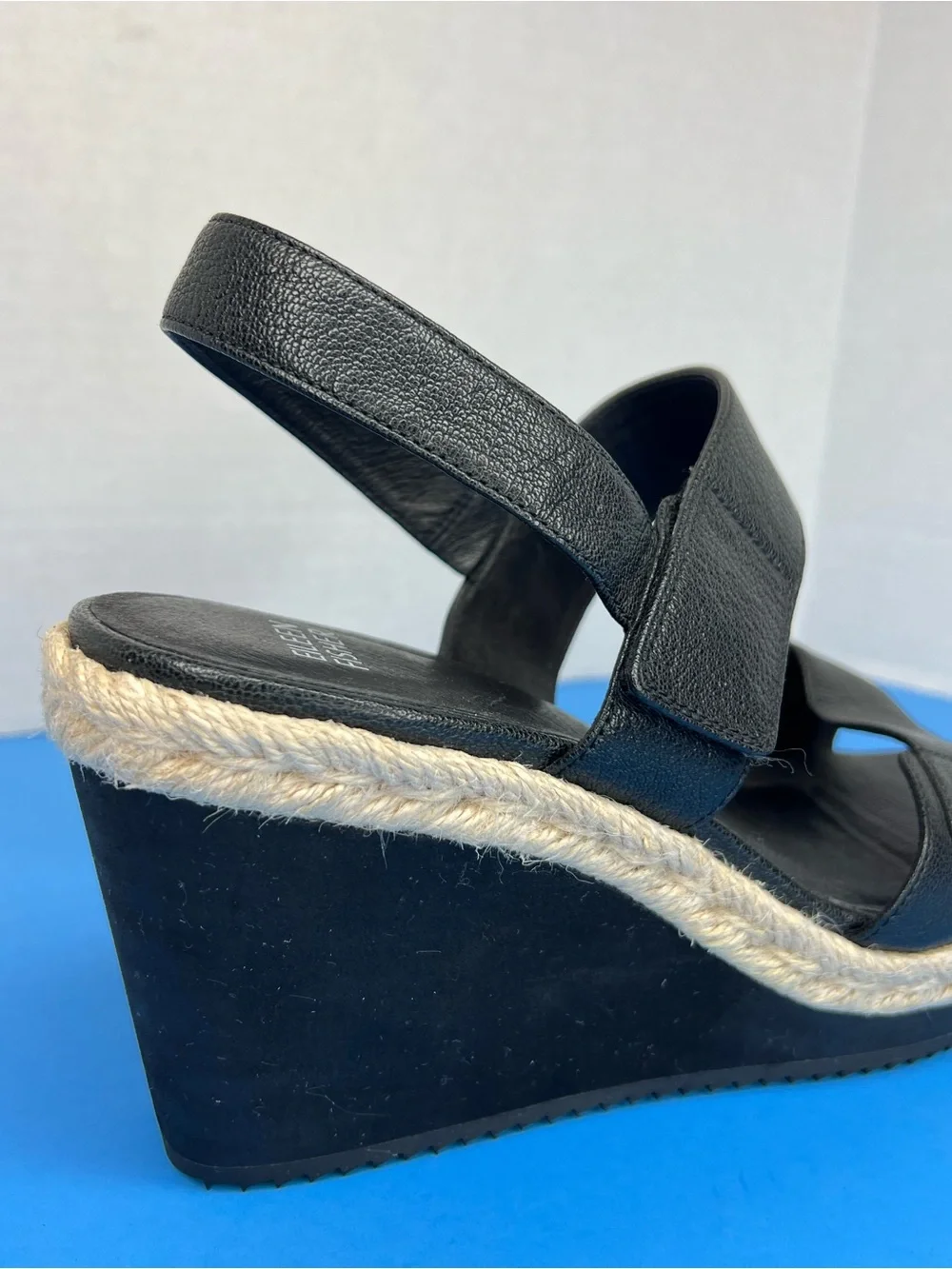 Eileen Fisher Winnie Womens Tumbled Leather Wedge Espradilles Black Sz 8M LKNW
